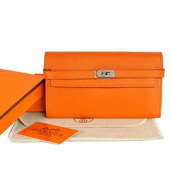 High Quality Hermes Kelly Wallet Togo Leather Bi-Fold Purse A708 Orange Fake - Click Image to Close